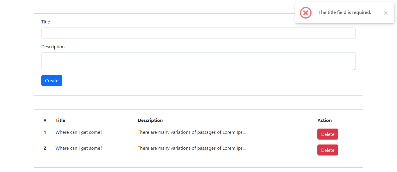laravel toast error